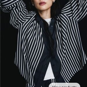 NWT H&M navy white striped oversize woven shirt size small